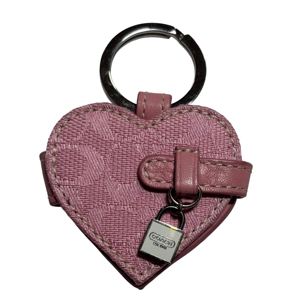 Coach Y2K Picture Frame Keychain Pink Excellent Heart Signature Jacquard OS